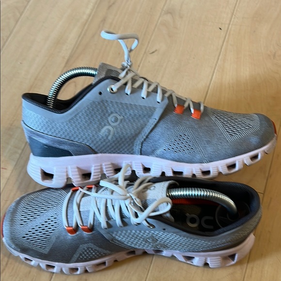 On Running Gray and Orange Athletic Shoes with Cushioned Midsole - Picture 7 of 14